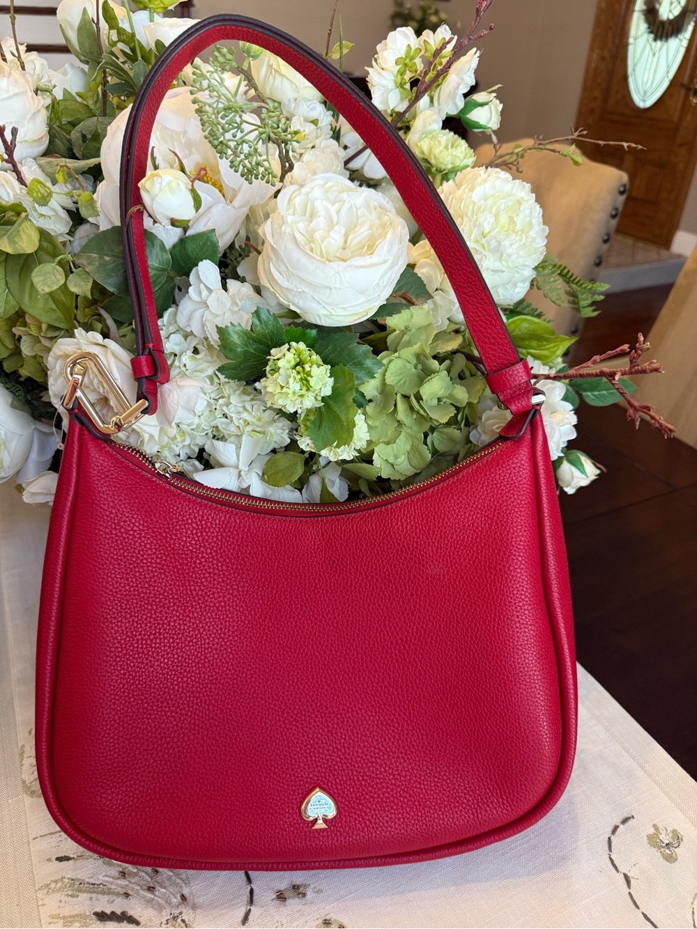 kate spade Red Pebbled Leather Shoulder Bag with Gold Hardware